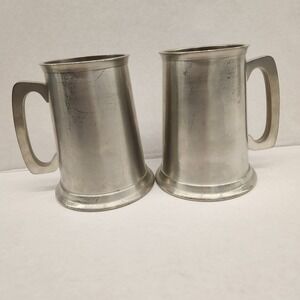 Set of 2 Selmark Pewter Tankards Barware Mugs Vintage Drinkware‎ "glass" bottom